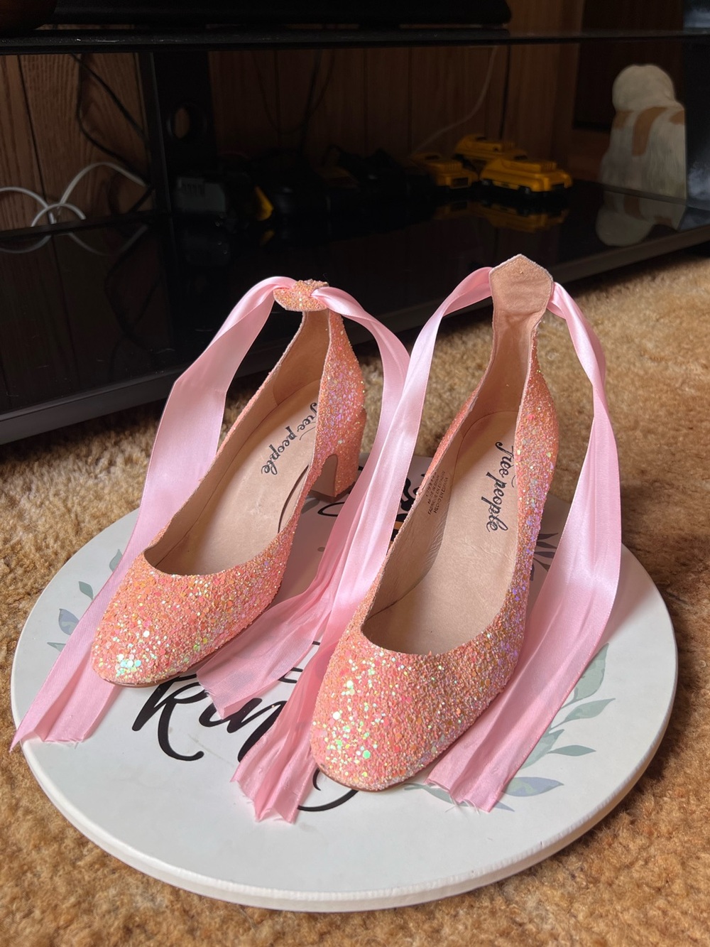 Free People Pink Glitter Lana Block Heels size women’s 9. - Picture 14 of 17